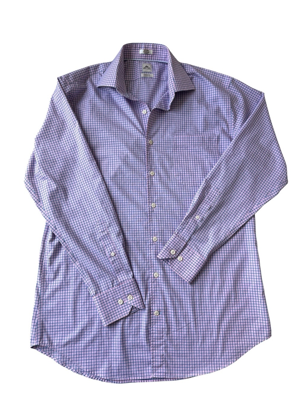 Peter Millar Button Down Shirt Men’s 16 Long Pink/Red Blue Check 100% Cotton
